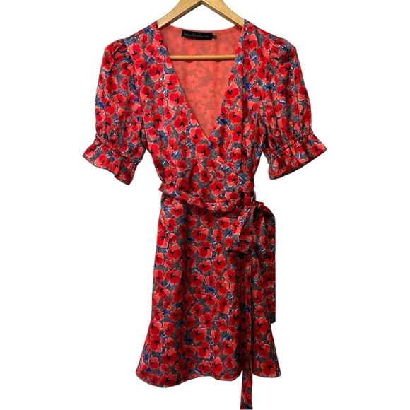 NEW Revolve x House of Harlow Aja Mini Dress Wrap Red Poppy Floral Medium - Picture 2 of 13